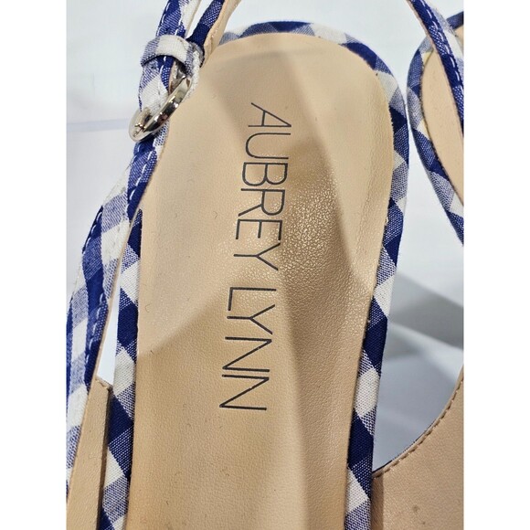 MW Women's 8 Aubrey Lynn Blue Check peep Toe Slingback High Heels Shoes NWOB NEW - Picture 6 of 8